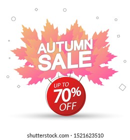 Autumn Sale, up to 70% off, Fall discount tag, banners design template, Thanksgiving Day, app icon, vector illustration