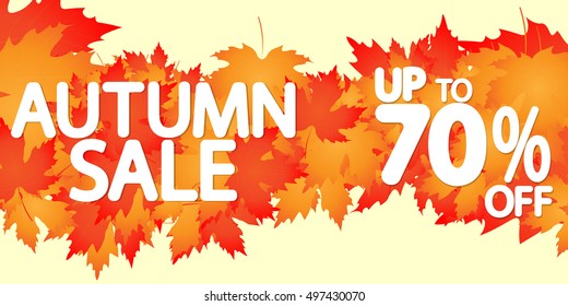 Autumn Sale, up to 70 percent off, special offer, poster, banner design template, vector illustration