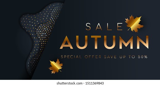 Autumn Sale Abstract Background with Black Shimmering Glitter. Can use for sale banner, party invitation, greeting card, banner, web.