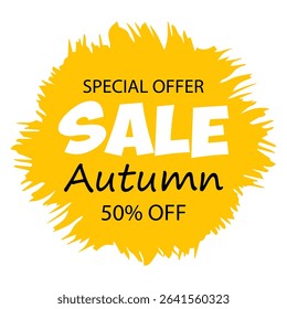 Autumn sale announcement featuring special offer with 50 percent discount in bold text and vibrant design.