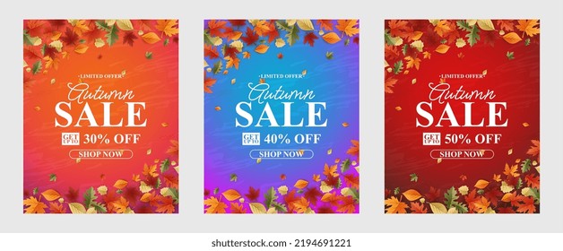 Autumn Sale Background 2022, set of abstract backgrounds with leave frame, autumn sale, banner, posters, cover design templates, social media wallpaper stories