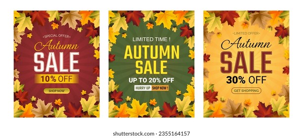 Autumn Sale Background 2023, set of abstract backgrounds with leave frame, autumn sale, banner, posters, cover design templates, social media wallpaper stories