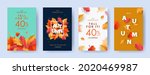 Autumn Sale background, banner, or flyer design. Set of colorful autumn posters with bright beautiful leaves frame, paper cut style letters and lettering. Template for advertising, web, social media