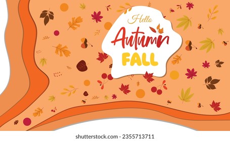 Autumn Sale background, banner, or flyer design. Colorful autumn posters with bright beautiful leaves frame, paper cut style letters and lettering. Template for advertising, web, social media