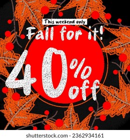 Autumn Sale background, banner, or flyer design. Set of colorful autumn posters with bright beautiful leaves frame, fall for it 10 15 20 25 30 40 45 50 % off. Template for advertising