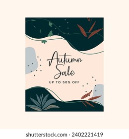 Autumn Sale background, banner, or flyer design. Set of colorful autumn posters with bright beautiful leaves frame, paper cut style letters and lettering. Template for advertising, web, social media