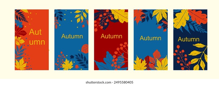 Autumn Sale background, banner, or flyer design. Set of posters with leaves frame. Template for advertising, web, social media