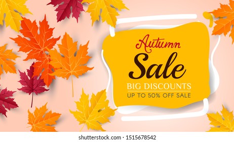 Autumn Sale background, banner, poster or flyer design. Vector illustration with bright beautiful leaves frame