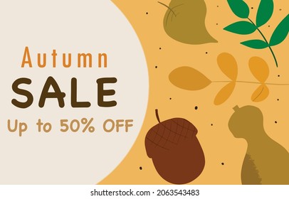 Autumn Sale background, banner, poster or flyer design. Illustration about advertising on sale 50% off.Template for advertising, web, social, online maketing and fashion ads