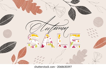 Autumn Sale background, banner, poster or flyer design. Vector illustration with bright beautiful leaves frame and text fall.Template for advertising, web, social and fashion ads