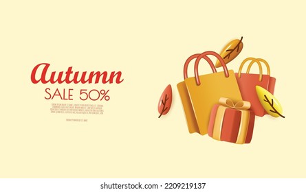 Autumn sale background, banner, poster or flyer. Vector illustration with colorful leaves. Template for banner, web poster, flyer, greeting card.