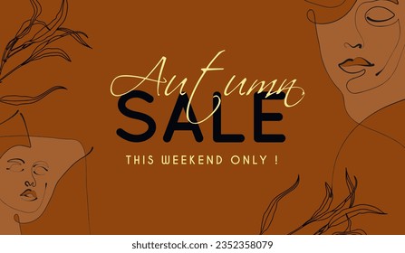 Autumn Sale background, banner, poster or flyer design. Vector illustration with frame made of bright beautiful leaves and women face. Template for advertising, social and fashion ads.