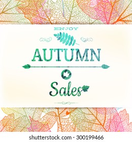 Autumn sale, background with colored leaves. EPS 10 vector file included