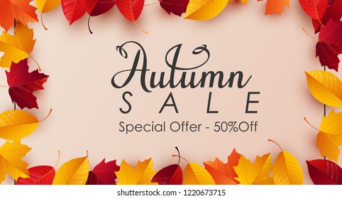 Autumn sale background with colorful leaves