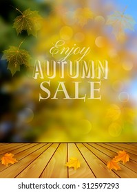 Autumn Sale Background With Colorful Leaves. Vector.