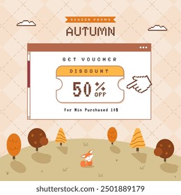 Autumn sale background with cute y2k retro 90s design