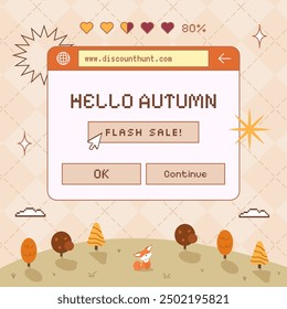 Autumn sale background with cute y2k retro 90s design