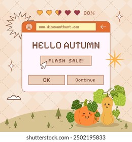 Autumn sale background with cute y2k retro 90s design