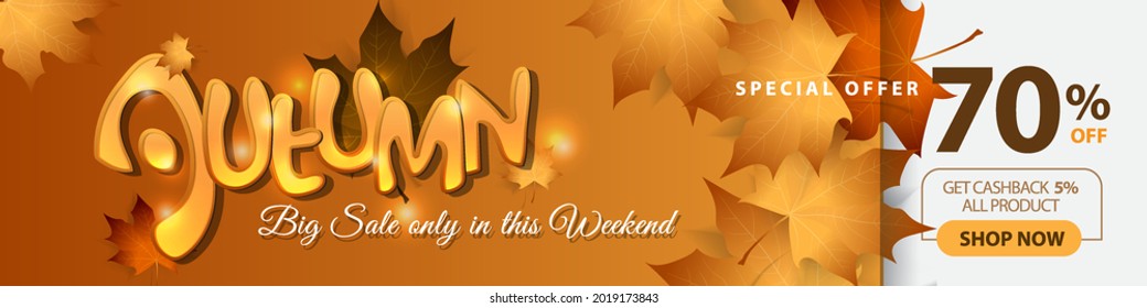 autumn sale background with fall leaves, sale or promo banner, poster, flyer template design. Vector illustration 
