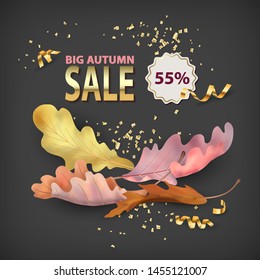 Autumn sale background with fallen leaves. Vector illustrations