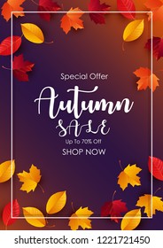 Autumn sale background with falling leaves