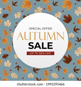 Autumn sale background with falling leaves. Can be used as story post in social network. Vector Illustration EPS10