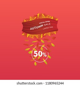 Autumn sale background Flying and Fallen Leaves web banner.Vector illustration template.