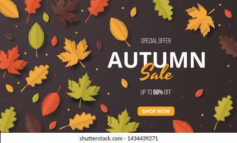 Autumn Sale Background. Folded Paper art. Vector illustration template