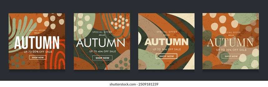 Autumn Sale. Background with Graphic Memphis Elements for Advertising, Web, Social Media, Posters, Banners, and Covers. Set of Colorful Autumn Circles, Lines. Vector Illustration in 80s-90s Style.