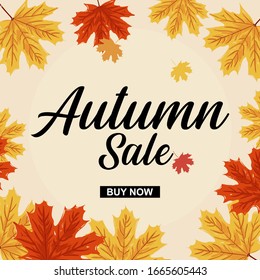 Autumn Sale Background with Hand Drawn Autumn Text and Leaves around it. For Holiday sale Promo, Invitation card and Greeting card