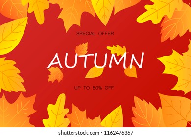 Autumn sale background layout decorate with leaves for shopping	
