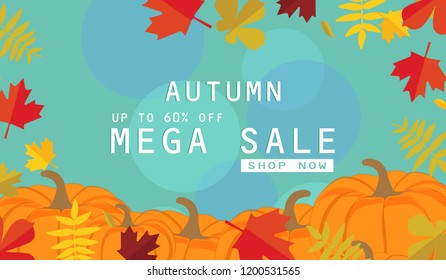 Autumn sale background layout decorate with leaves for shopping sale or promo poster and frame leaflet or web banner.Vector illustration template.