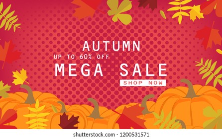 Autumn sale background layout decorate with leaves for shopping sale or promo poster and frame leaflet or web banner.Vector illustration template.