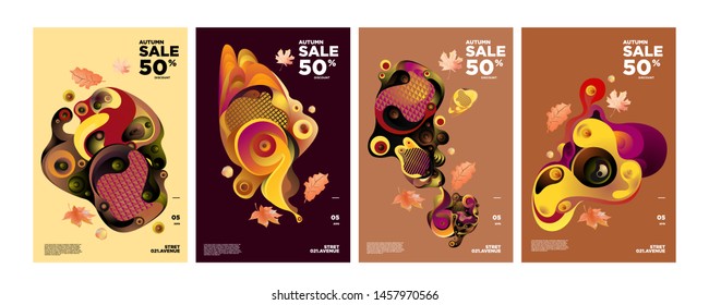 Autumn sale background layout decorate with leaves and abstract fluid for shopping sale or promo poster and frame leaflet or web banner.Vector illustration template.