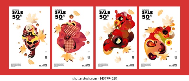 Autumn sale background layout decorate with leaves and abstract fluid for shopping sale or promo poster and frame leaflet or web banner.Vector illustration template
