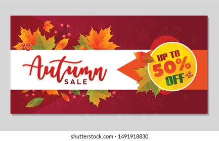 Autumn sale background layout decorate with leaves for shopping sale or promo poster and frame leaflet or web banner.Vector illustration template.