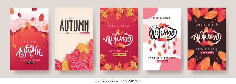 Autumn sale background layout decorate with leaves for shopping sale or promo poster and frame leaflet or web banner.Vector illustration template.