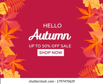 Autumn sale background layout decorate with leaves for shopping or promo poster and frame flyer or web banner. Vector illustration template.