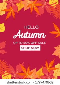 Autumn sale background layout decorate with leaves for shopping or promo poster and frame flyer or web banner. Vector illustration template.