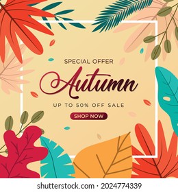 Autumn sale background layout decorate with leaves for shopping sale or promo poster and frame leaflet or web banner.Vector illustration template.