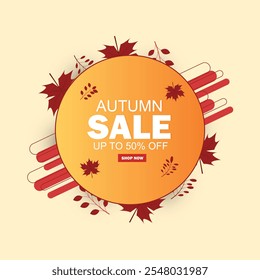 Autumn sale background layout decorate with leaves for shopping sale or promo poster and frame leaflet or web banner