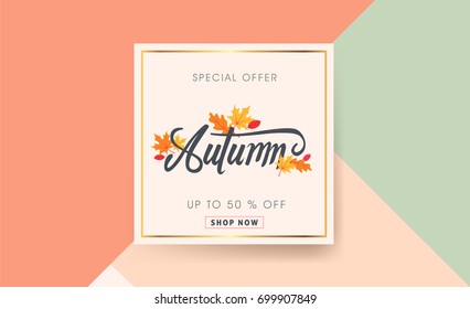 Autumn sale background layout decorate with leaves for shopping sale or promo poster and frame leaflet or web banner.Vector illustration template.