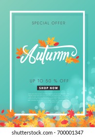 Autumn sale background layout decorate with leaves for shopping sale or promo poster and frame leaflet or web banner.Vector illustration template.