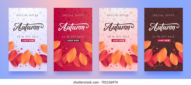 Autumn sale background layout decorate with leaves for shopping sale or promo poster and frame leaflet or web banner.Vector illustration template.