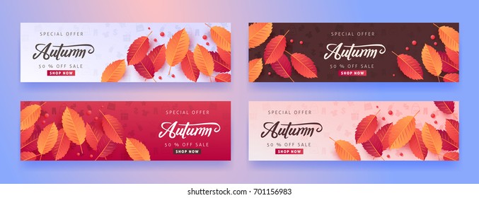 Autumn sale background layout decorate with leaves for shopping sale or promo poster and frame leaflet or web banner.Vector illustration template.