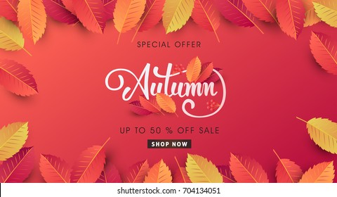 Autumn sale background layout decorate with leaves for shopping sale or promo poster and frame leaflet or web banner.Vector illustration template. - Shutterstock ID 704134051
