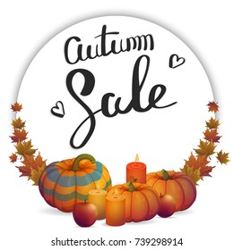 Autumn sale background layout decorate with leaves for shopping. Autumn sale flyer template with lettering. 