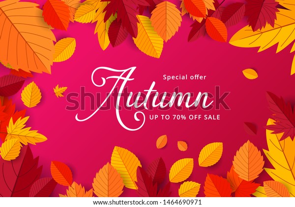 秋のセール背景に 買い物やプロモーションポスター 枠のちらしやウェブバナーの葉が飾られています のベクター画像素材 ロイヤリティフリー