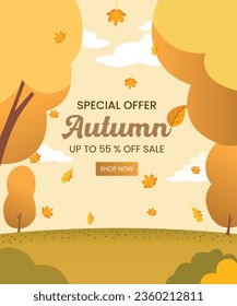 Autumn Sale Background with Leaf Decorations for Shopping Discounts, Promotional Posters, and Leaflet Frames - Vector Illustration Template.