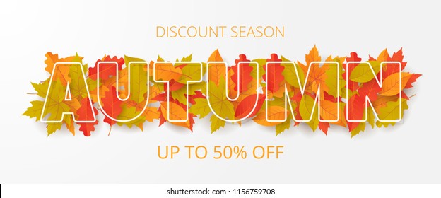 Autumn sale background with leaves. Can be used for shopping sale, promo poster, banner, flyer, invitation, website or greeting card. Vector illustration